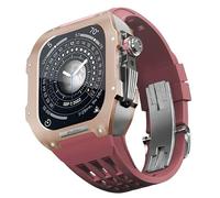 CEKGDB Titanium Alloy Watch Case Rubber Band，For Apple Watch 7 8 45mm Series Watch Replacement Accessories，Silicone Watch Strap Metal Case Modification Kit(DarkRed 8)