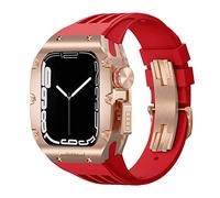 CEKGDB Titanium alloy Watch Case Strap Mod Kit，For Apple Watch 8 7 45mm 6 5 4 SE 44MM Series Watch Replacement Luxury Modification Alloy Frame Rubber Band(E,45mm)