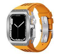 CEKGDB Titanium alloy Watch Case+Strap Mod Kit，For Apple Watch 8 7 6 5 4 SE 44MM 45mm Replacement Upgraded Luxury Watch Strap Modification Kit Alloy Frame Rubber Watch Band(I,45mm)