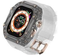 CEKGDB Transparent Case Glacier RM Mod Kit+Fluororubber Band，For Apple Watch Ultra 8 7 6 5 4 SE 45MM 44MM 49mm Series，Luxury Clear Modified Cases Bezel+Rubber Sport Strap(I,For 45mm)