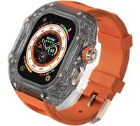 CEKGDB Transparent Case Glacier RM Mod Kit+Fluororubber Band，For Apple Watch Ultra 8 7 6 5 4 SE 45MM 44MM 49mm Series，Luxury Clear Modified Cases Bezel+Rubber Sport Strap