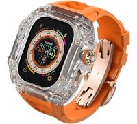 CEKGDB Transparent Case Glacier RM Mod Kit+Fluororubber Band，For Apple Watch Ultra 8 7 6 5 4 SE 45MM 44MM 49mm Series，Luxury Clear Modified Cases Bezel+Rubber Sport Strap(S,For 45mm)