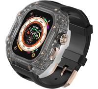 CEKGDB Transparent Case Glacier RM Mod Kit+Fluororubber Band，For Apple Watch Ultra 8 7 6 5 4 SE 45MM 44MM 49mm Series，Luxury Clear Modified Cases Bezel+Rubber Sport Strap(A,For Ultra 49mm)