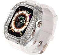 CEKGDB Transparent Case Glacier RM Mod Kit+Fluororubber Band，For Apple Watch Ultra 8 7 6 5 4 SE 45MM 44MM 49mm Series，Luxury Clear Modified Cases Bezel+Rubber Sport Strap(O,For 44mm)