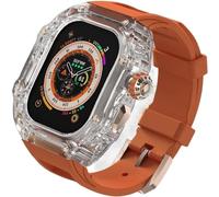 CEKGDB Transparent Case Glacier RM Mod Kit+Fluororubber Band，For Apple Watch Ultra 8 7 6 5 4 SE 45MM 44MM 49mm Series，Luxury Clear Modified Cases Bezel+Rubber Sport Strap