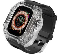 CEKGDB Transparent Case Glacier RM Mod Kit+Fluororubber Band，For Apple Watch Ultra 8 7 6 5 4 SE 45MM 44MM 49mm Series，Luxury Clear Modified Cases Bezel+Rubber Sport Strap(D,For Ultra 49mm)