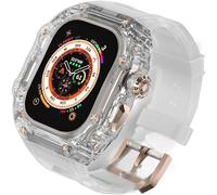 CEKGDB Transparent Case Glacier RM Mod Kit+Fluororubber Band，For Apple Watch Ultra 8 7 6 5 4 SE 45MM 44MM 49mm Series，Luxury Clear Modified Cases Bezel+Rubber Sport Strap(K,For 45mm)