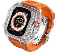 CEKGDB Transparent Case Glacier RM Mod Kit+Fluororubber Band，For Apple Watch Ultra 8 7 6 5 4 SE 45MM 44MM 49mm Series，Luxury Clear Modified Cases Bezel+Rubber Sport Strap