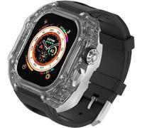 CEKGDB Transparent Case Glacier RM Mod Kit+Fluororubber Band，For Apple Watch Ultra 8 7 6 5 4 SE 45MM 44MM 49mm Series，Luxury Clear Modified Cases Bezel+Rubber Sport Strap(B,For 44mm)