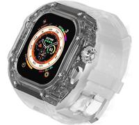 CEKGDB Transparent Case Glacier RM Mod Kit+Fluororubber Band，For Apple Watch Ultra 8 7 6 5 4 SE 45MM 44MM 49mm Series，Luxury Clear Modified Cases Bezel+Rubber Sport Strap(J,For Ultra 49mm)