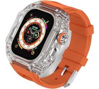 CEKGDB Transparent Case Glacier RM Mod Kit+Fluororubber Band，For Apple Watch Ultra 8 7 6 5 4 SE 45MM 44MM 49mm Series，Luxury Clear Modified Cases Bezel+Rubber Sport Strap(H,For 45mm)