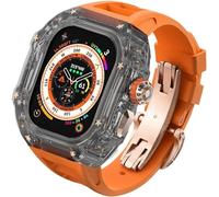 CEKGDB Transparent Case Glacier RM Mod Kit+Fluororubber Band，For Apple Watch Ultra 8 7 6 5 4 SE 45MM 44MM 49mm Series，Luxury Clear Modified Cases Bezel+Rubber Sport Strap