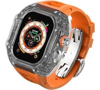 CEKGDB Transparent Case Glacier RM Mod Kit+Fluororubber Band，For Apple Watch Ultra 8 7 6 5 4 SE 45MM 44MM 49mm Series，Luxury Clear Modified Cases Bezel+Rubber Sport Strap(R,For 44mm)