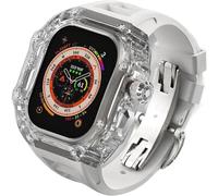 CEKGDB Transparent Case Glacier RM Mod Kit+Fluororubber Band，For Apple Watch Ultra 8 7 6 5 4 SE 45MM 44MM 49mm Series，Luxury Clear Modified Cases Bezel+Rubber Sport Strap(X,For Ultra 49mm)