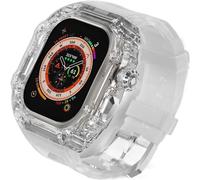 CEKGDB Transparent Case Glacier RM Mod Kit+Fluororubber Band，For Apple Watch Ultra 8 7 6 5 4 SE 45MM 44MM 49mm Series，Luxury Clear Modified Cases Bezel+Rubber Sport Strap(L,For Ultra 49mm)