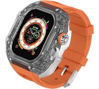 CEKGDB Transparent Case Glacier RM Mod Kit+Fluororubber Band，For Apple Watch Ultra 8 7 6 5 4 SE 45MM 44MM 49mm Series，Luxury Clear Modified Cases Bezel+Rubber Sport Strap