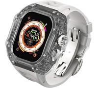 CEKGDB Transparent Case Glacier RM Mod Kit+Fluororubber Band，For Apple Watch Ultra 8 7 6 5 4 SE 45MM 44MM 49mm Series，Luxury Clear Modified Cases Bezel+Rubber Sport Strap
