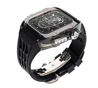 CEKGDB Transparent Glacier Watch Case Mod Kit，For Apple Watch 44mm 45mm，Rubber Watch Band+Watch Case，For iWatch Series 9 8 7 45mm 6 5 4 SE 44mm Silicone Watch Strap(E,45MM)