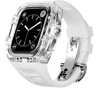 CEKGDB Transparent Watch Case Fluororubber Band，For Apple Watch Series 8 7 6 5 4 SE 44mm 45mm，Clear Watch Case Sport Breathable Straps Clasp Replacement Accessories(H,45MM)