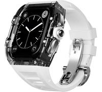CEKGDB Transparent Watch Case Fluororubber Band，For Apple Watch Series 8 7 6 5 4 SE 44mm 45mm，Clear Watch Case Sport Breathable Straps Clasp Replacement Accessories, F, 44mm