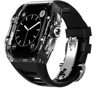 CEKGDB Transparent Watch Case Fluororubber Band，For Apple Watch Series 8 7 6 5 4 SE 44mm 45mm，Clear Watch Case Sport Breathable Straps Clasp Replacement Accessories, B, 44mm