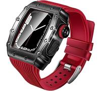 CEKGDB Zinc Alloy Watch Case Stripes Silicone Exercise Band，For Apple Watch 8/7/6/5/4/SE 45mm 44mm 41mm 40mm Series Watch，Metal Frame Sport Silicone Wristband Accessories(RED,40MM)