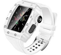 CEKGDB Zinc Alloy Watch Case Stripes Silicone Exercise Band，For Apple Watch 8/7/6/5/4/SE 45mm 44mm 41mm 40mm Series Watch，Metal Frame Sport Silicone Wristband Accessories(WHITE,41MM)