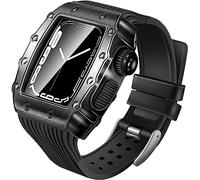 CEKGDB Zinc Alloy Watch Case Stripes Silicone Exercise Band，For Apple Watch 8/7/6/5/4/SE 45mm 44mm 41mm 40mm Series Watch，Metal Frame Sport Silicone Wristband Accessories
