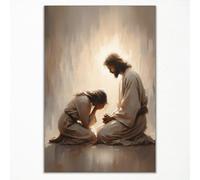 Cekjekle Christian Jesus Wall Art, Jesus and Woman Canvas Poster, Pain Healed Woman and Jesus Painting, Religious Prayer LDS Art Print, Biblical Scripture Picture for Wall 16x24in Unframed