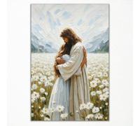 Cekjekle Christian Jesus Wall Art, Jesus Hugging Woman Canvas Poster, His Love Jesus Embracing Girl Painting, Religious Prayer LDS Art Print, Biblical Scripture Picture for Wall 24x36in Unframed