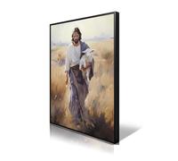 Cekjekle Jesus Picture Poster, Framed Jesus and The Lamb Canvas Wall Art, The Lord Is My Shepherd Wall Art, Jesus Painting, Christian Posters 12x16in