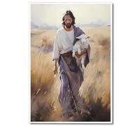 Cekjekle Jesus Picture Poster, Jesus and The Lamb Canvas Wall Art, The Lord Is My Shepherd Wall Art, Jesus Painting, Christian Posters 16x24in Unframed