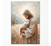 Cekjekle Jesus The Good Shepherd Wall Art, Jesus and Lamb Canvas Poster, Religious Christian Art Print, Spiritual Bible Scripture Art for Prayer, Jesus Painting LDS Prints Gift 16x24in Unframed