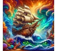 Cekog Fantastic Scenery Diamond Painting Kit for Adults,5D Round Full Drill Waves Sailboats Diamond Art Kits,DIY Crystal Embroidery Gem Art Picture Craft for Living Room Home Decor,70x70cm