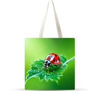 Cekog Green Leaf Ladybug,Set of 1 Tote Bag, Casual Bag Washable Canvas Tote Bags for Women,Reusable Shopper Canvas Bag Handbag 14.96x13.39 inch for Friends Women Girls Work Shopping Travel