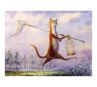 Cekog Paint by Number for Adults,DIY Paint by Numbers Canvas Oil Painting Kits for Kids or Beginner with Brushes Acrylic Pigment Drawing Home Wall Decoration Gifts Naughty Fishing Cat 16x20in Framed