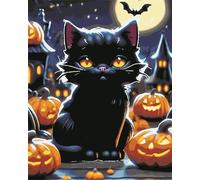 Cekog Paint by Numbers Kit for Adults,20x26in DIY Canvas Oil Painting by Number Kit for Kids Adults,with Brushes and Acrylic Paints Painting for Home Decoration Halloween Cat,50x65cm Framed