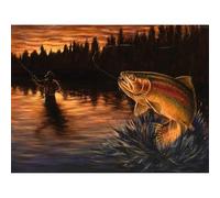 Cekog Paint by Numbers Kit for Adults,20x26in DIY Canvas Oil Painting by Number Kit for Kids Adults,with Brushes and Acrylic Paints Painting for Home Decoration Wild Fishing Fish,50x65cm Framed