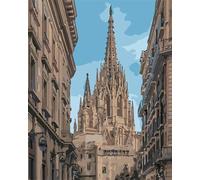 Cekog Paint by Numbers Kit for Adults,22x28in DIY Canvas Oil Painting by Number Kit for Kids Adults,with Brushes and Acrylic Paints Painting for Home Decoration Barcelona Architectural,55x70cm Framed