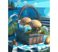 Cekog Paint by Numbers Kit for Adults Beginners,Beach Picnic Foods Paint by Number Kits on Canvas,DIY Easy Acrylic Pigment Drawing Paintwork Arts Crafts for Home Wall Decor 24x30in(Frameless)