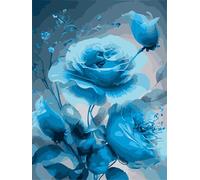 Cekog Paint by Numbers Kit for Adults Beginners,Blue Rose Plants Paint by Number Kits on Canvas,DIY Easy Acrylic Pigment Drawing Paintwork Arts Crafts for Home Wall Decor 24x30in(Frameless)