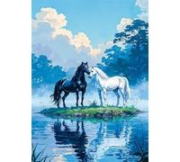 Cekog Paint by Numbers Kit for Adults Beginners,Landscape Lake Horses Paint by Number Kits on Canvas,DIY Easy Acrylic Pigment Drawing Paintwork Arts Crafts for Home Wall Decor 24x30in(with Frame)