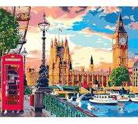 Cekog Paint by Numbers Kit for Adults Beginners,London Streets Scenery Paint by Number Kits on Canvas,DIY Easy Acrylic Pigment Drawing Paintwork Arts Crafts for Home Wall Decor 20x26in(with Frame)