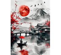 Cekog Paint by Numbers Kit for Adults Beginners,Moon Mountain Village Paint by Number Kits on Canvas,DIY Easy Acrylic Pigment Drawing Paintwork Arts Crafts for Home Wall Decor 16x20in(Frameless)