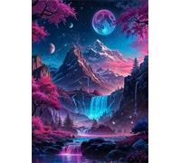 Cekog Paint by Numbers Kit for Adults Beginners,Moon Mountain Waterfall Paint by Number Kits on Canvas,DIY Easy Acrylic Pigment Drawing Paintwork Arts Crafts for Home Wall Decor 16x20in(Frameless)