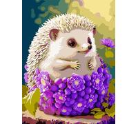 Cekog Paint by Numbers Kit for Adults Beginners,Purple Flowers Hedgehog Paint by Number Kits on Canvas,DIY Easy Acrylic Pigment Drawing Paintwork Arts Crafts for Home Wall Decor 16x20in(with Frame)