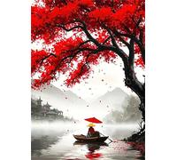 Cekog Paint by Numbers Kit for Adults Beginners,Red Tree Lake Paint by Number Kits on Canvas,DIY Easy Acrylic Pigment Drawing Paintwork Arts Crafts for Home Wall Decor 8x12in(with Frame)