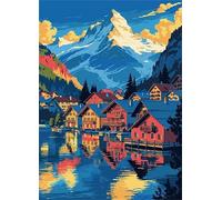 Cekog Paint by Numbers Kit for Adults Beginners,Seaside Town Mountain Paint by Number Kits on Canvas,DIY Easy Acrylic Pigment Drawing Paintwork Arts Crafts for Home Wall Decor 18x24in(with Frame)