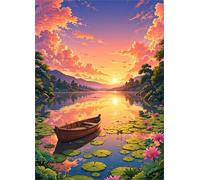 Cekog Paint by Numbers Kit for Adults Beginners,Sunset Lake Boat Paint by Number Kits on Canvas,DIY Easy Acrylic Pigment Drawing Paintwork Arts Crafts for Home Wall Decor 8x12in(with Frame)