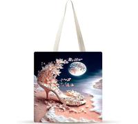 Cekog Set of 10 Tote Bag,Canvas Tote Bag No Zipper Women's Reusable Shopping Bag Washable Foldable Flowers High Heels Moon Cotton Canvas Tote Bags for Women Girls Shopping Grocery